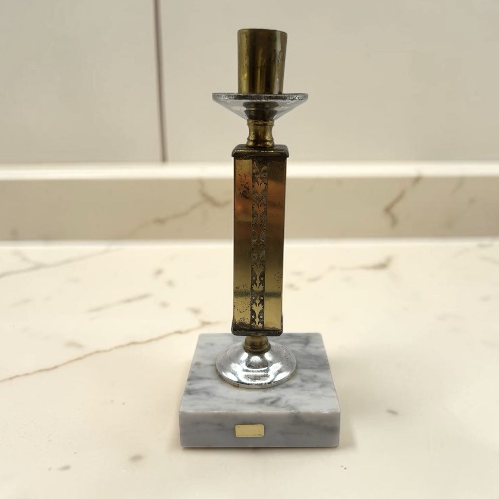 Vintage Ornate Brass and Marble Candle Holder